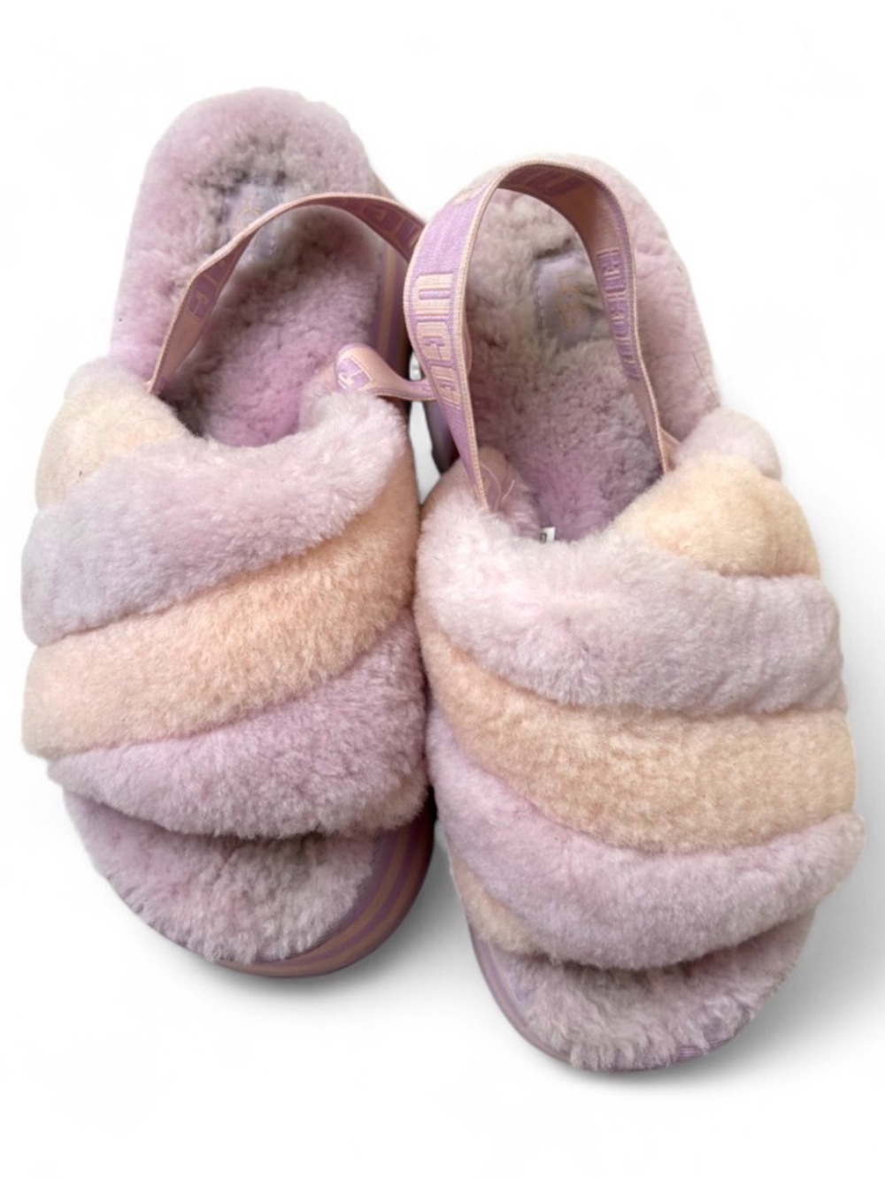 UGG Disco Stripe Pastel Fuzzy Platform Sandals Slides Women’s Size 9 - Picture 6 of 6